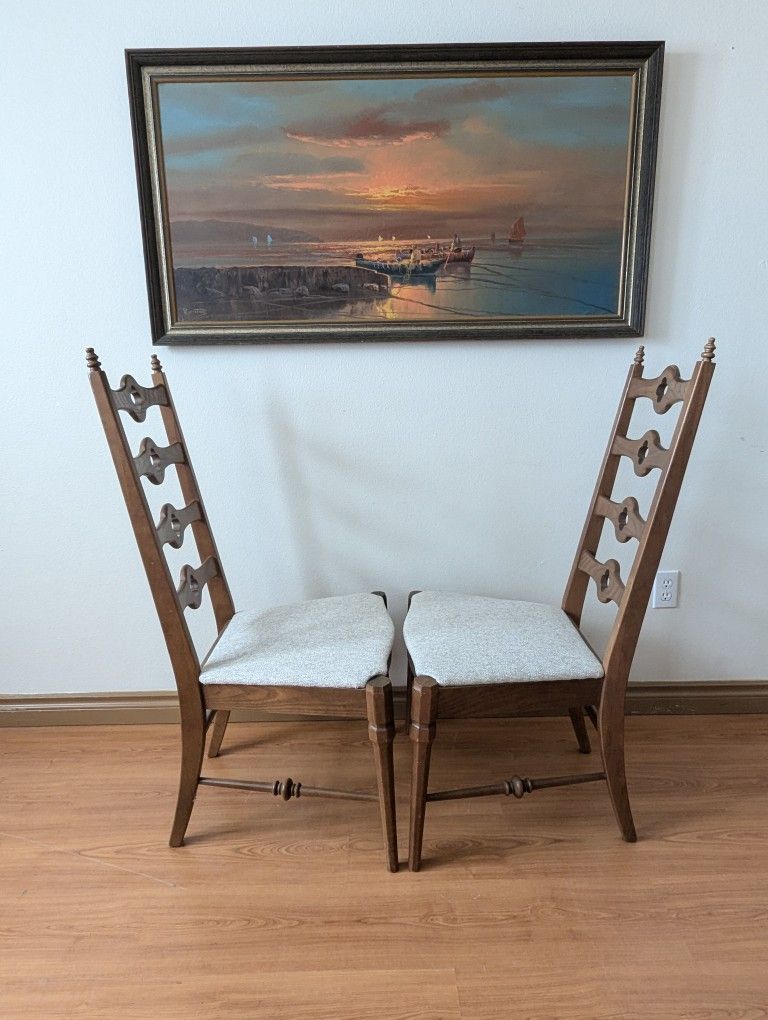 Vintage Mid Century Clover Ladder Back Set Of 4 Dining Chairs