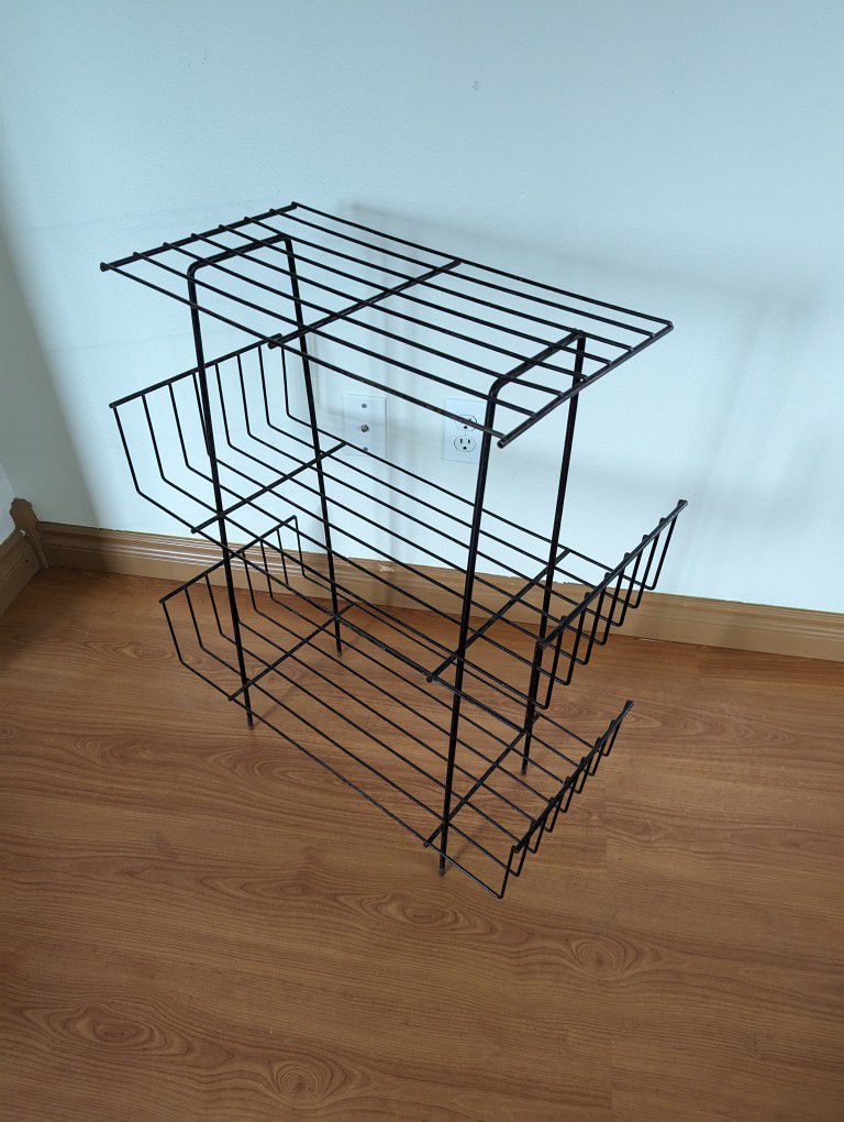 Vintage Black Metal Record Player Storage, Stand & Display