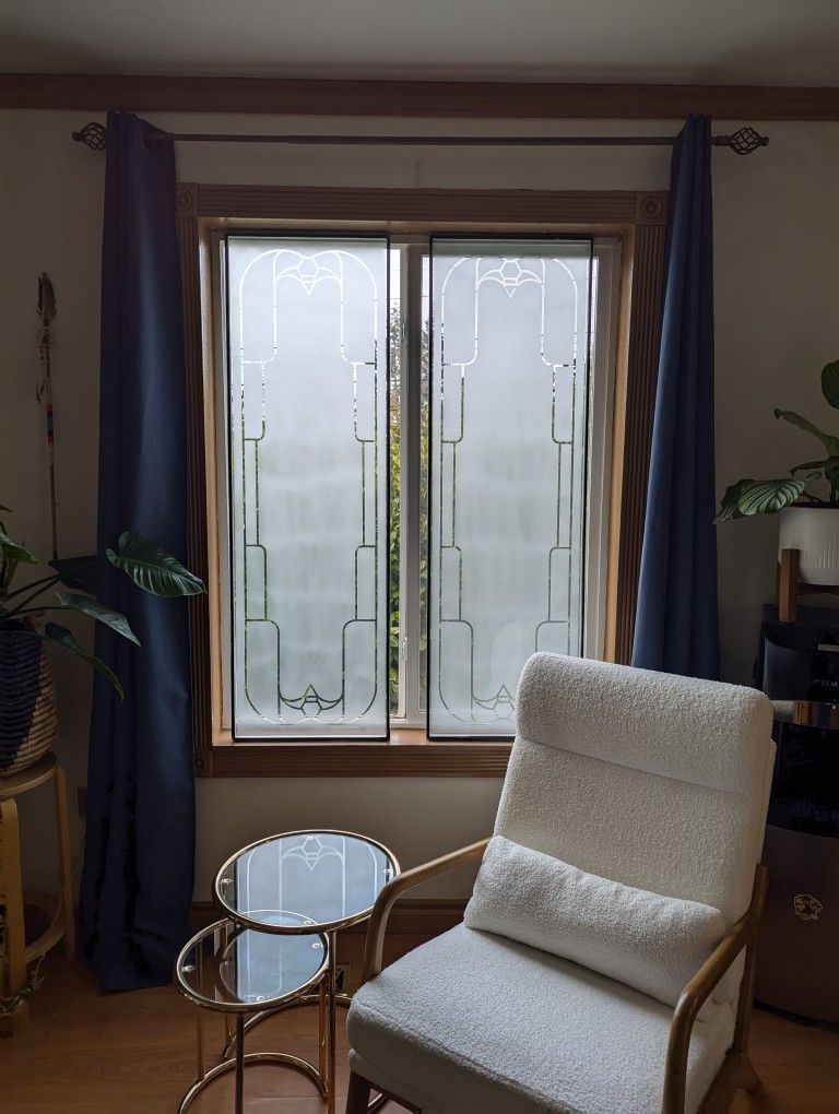 Pair of Art Deco Style Frosted Glass Privacy Windows