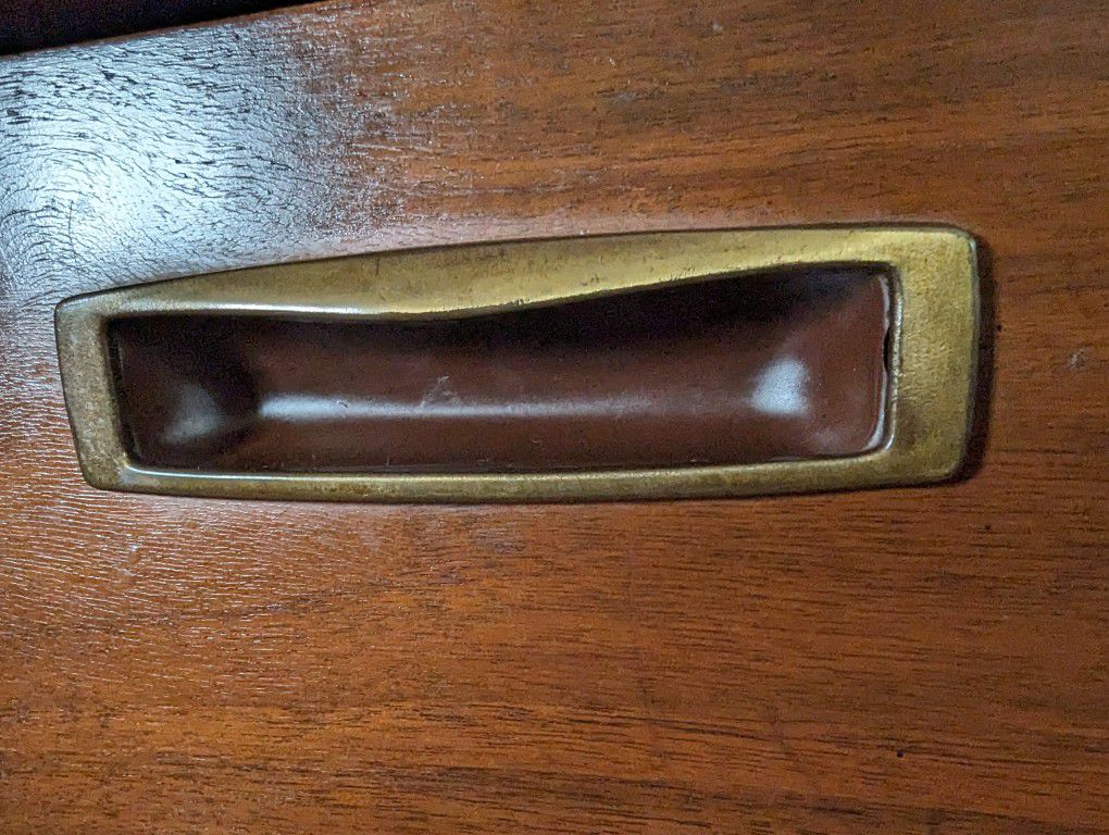 Vintage MCM Solid Walnut & Caned Back Desk w/ Laminate Top