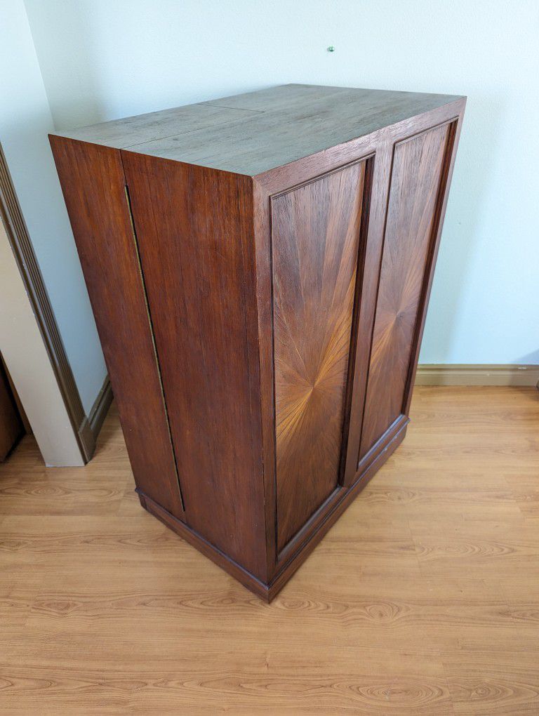 Stunning Teak Magic Box Folding Desk /w Solid Brass Brutalist Pulls
