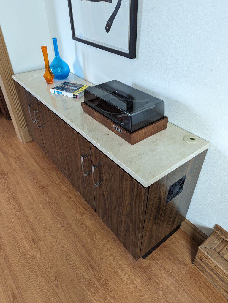 MCM Marble Top TV Media Credenza Record Player Stand & Storage Cabinet
