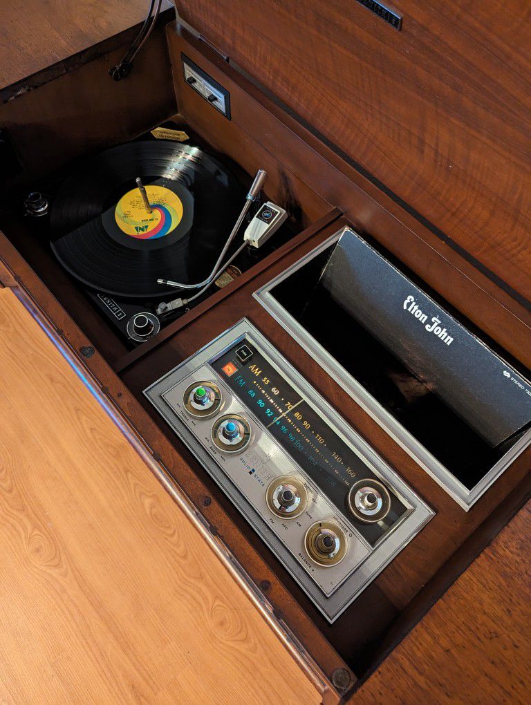 MCM Vintage Record Player Cabinet w/ Louvered Doors