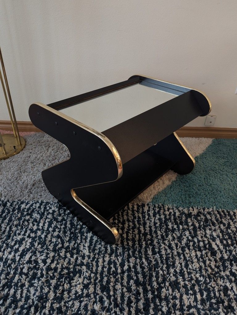 Postmodern Black & Gold Mirrored Z Table End / Coffee Table