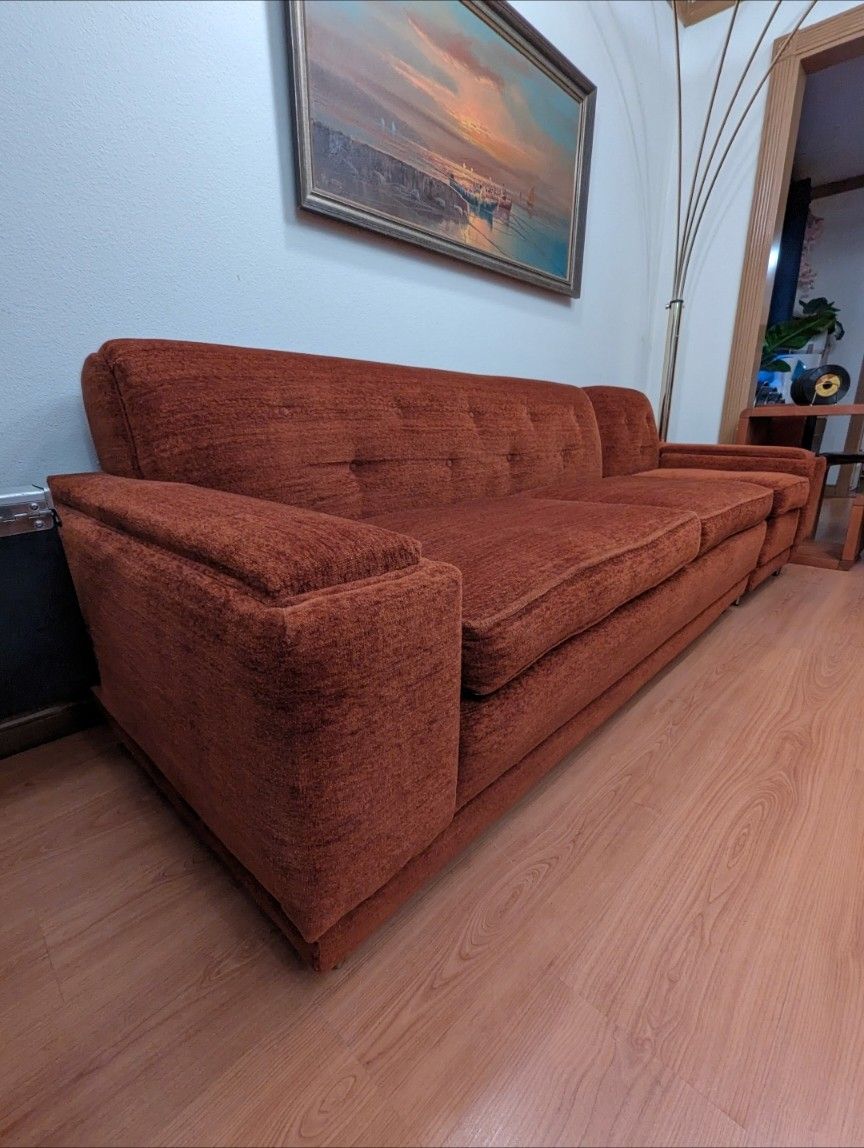 Stunning MCM Modular Burnt Orange Velvet Couch