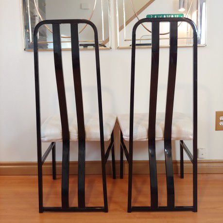 Black Lacquered Postmodern Chairs w/ White Upholstery by Cal Style