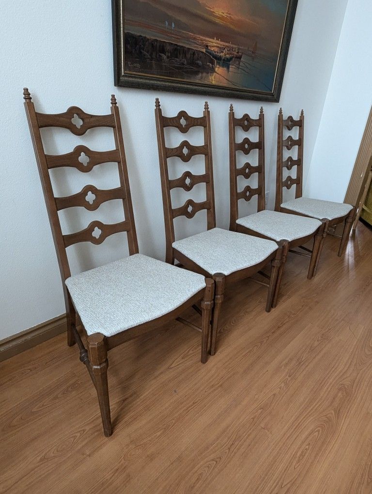 Vintage Mid Century Clover Ladder Back Set Of 4 Dining Chairs