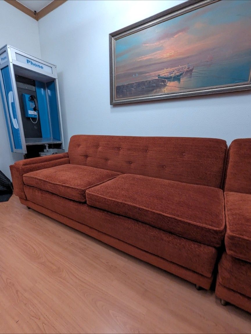 Stunning MCM Modular Burnt Orange Velvet Couch