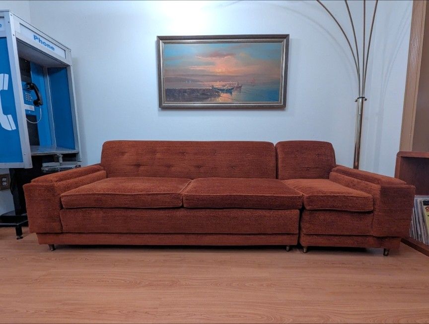Stunning MCM Modular Burnt Orange Velvet Couch