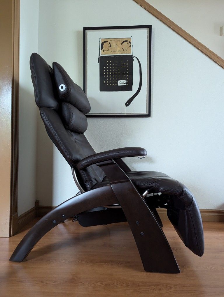 Brown Leather Perfect Chair Zero Gravity Recliner by Human Touch