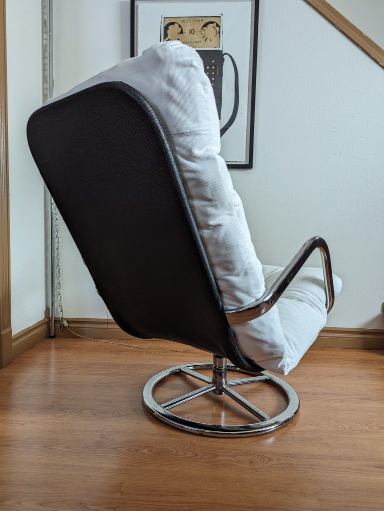 Vintage IKEA Smedsta Tufted White Corduroy Chrome Swivel Lounge Chair
