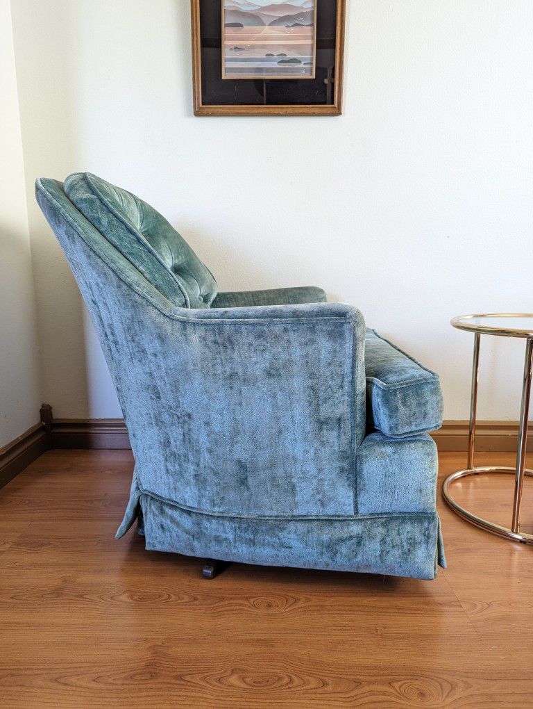 Mid Century Velvet Rocker / Tufted Back Vintage Boho Rocking Chair