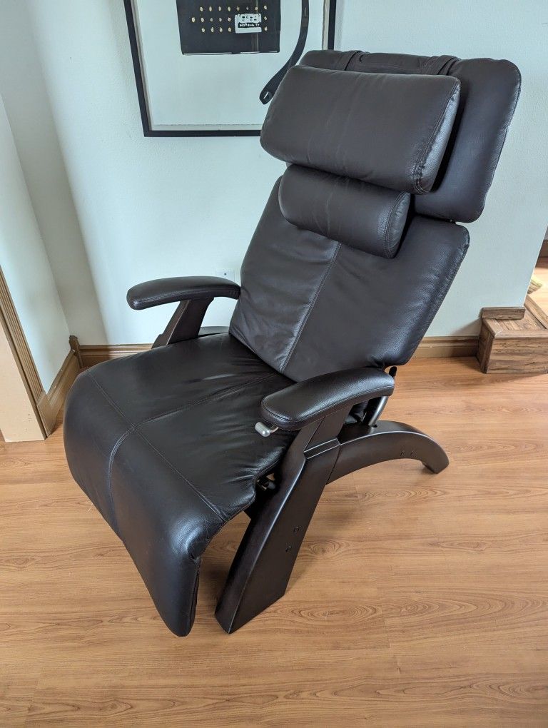 Brown Leather Perfect Chair Zero Gravity Recliner by Human Touch