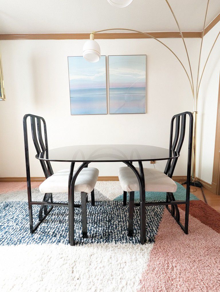 Black Lacquered Postmodern Chairs w/ White Upholstery by Cal Style
