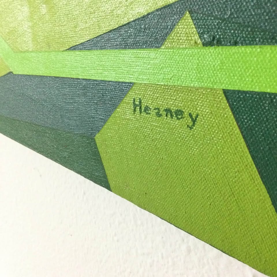 Large Geometric Green Original Artwork Signed by Heaney