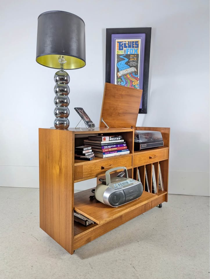Danish Modern Teak Record Player Stand / Media Cabinet