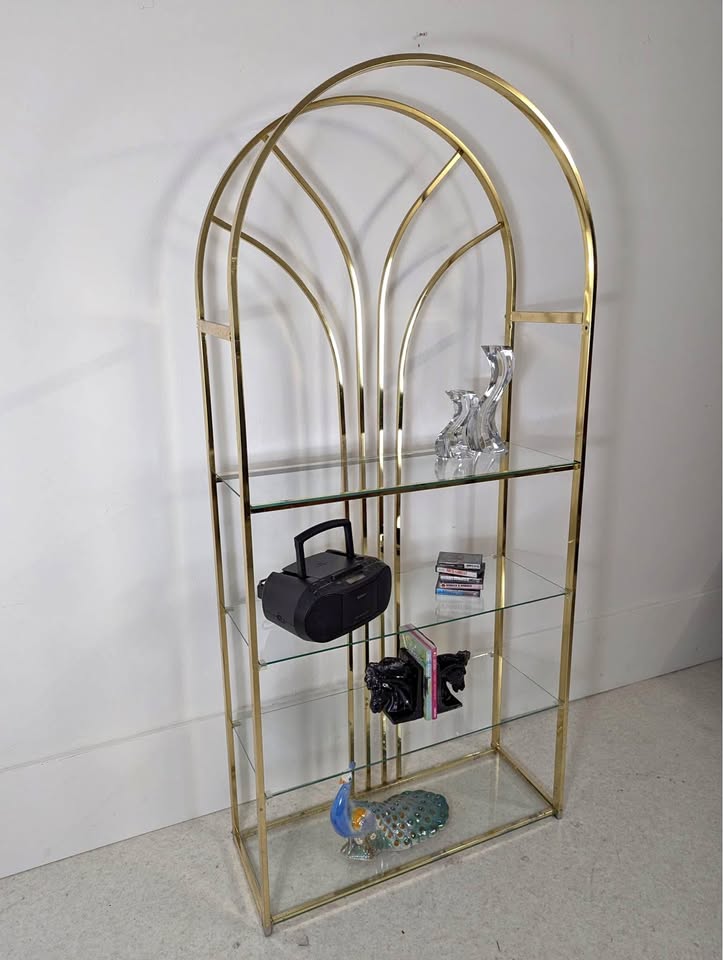 Vintage Brass & Glass Art Deco Revival 4 Tiered Etagere