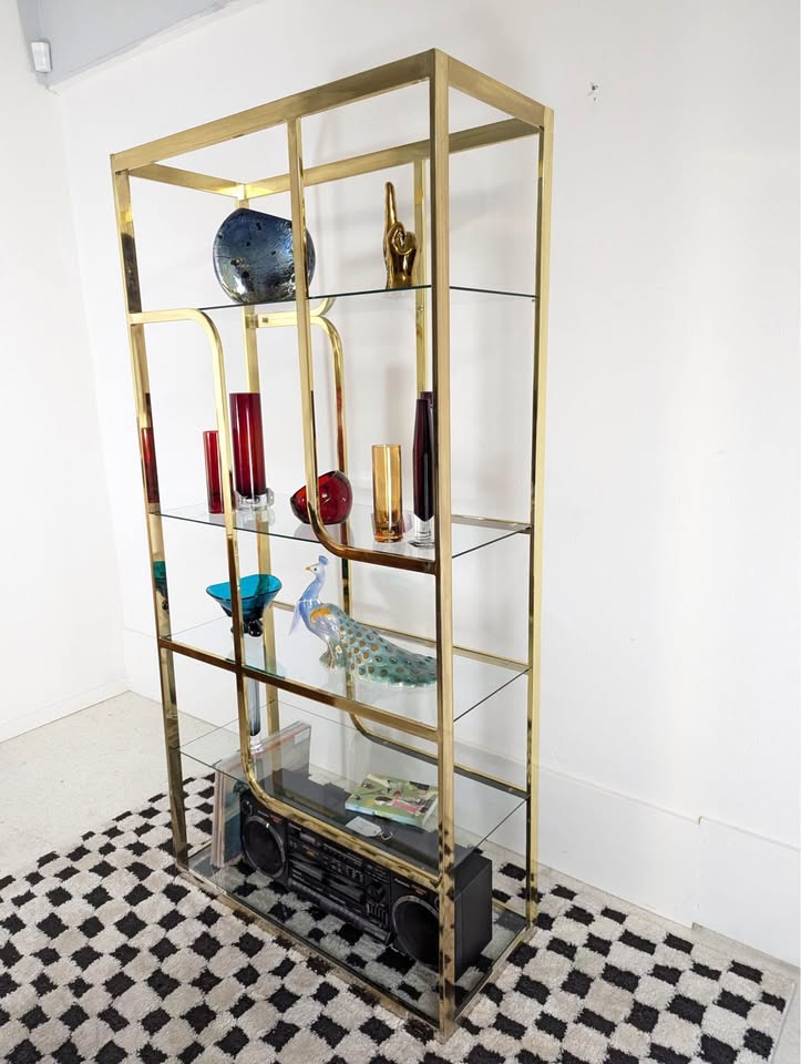 Vintage MCM Milo Baughman Brass 5 Tier Display Shelf