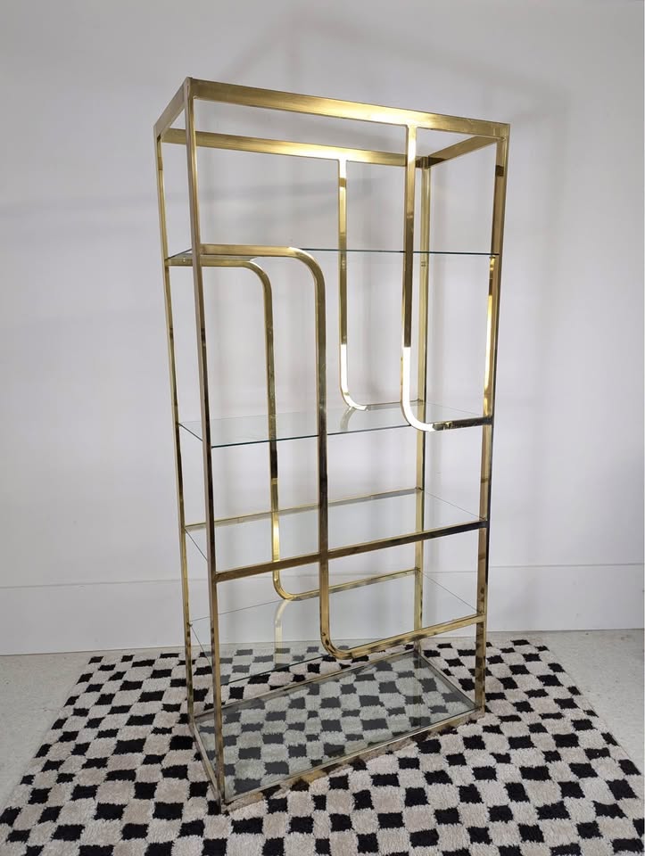Vintage MCM Milo Baughman Brass 5 Tier Display Shelf