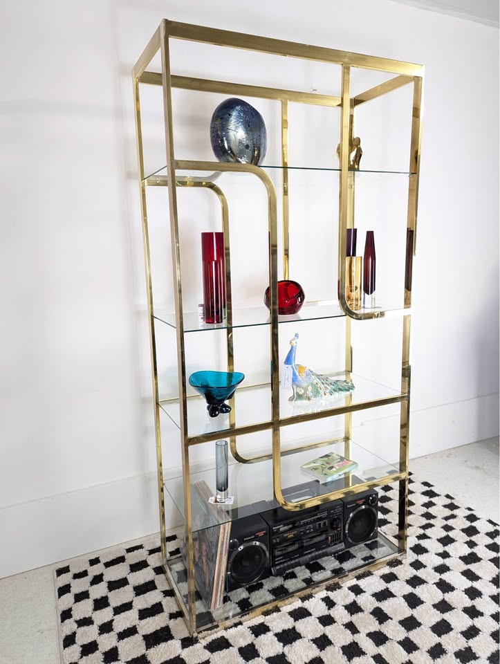 Vintage MCM Milo Baughman Brass 5 Tier Display Shelf