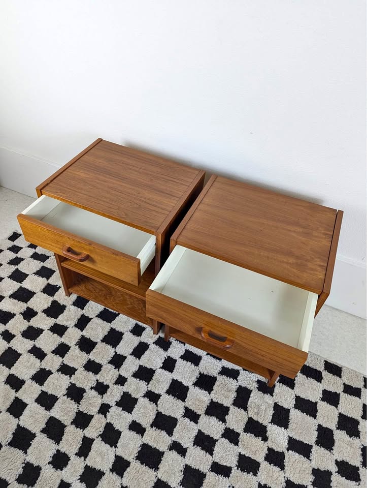 Pair of Danish Modern Single Drawer Teak Nightstands