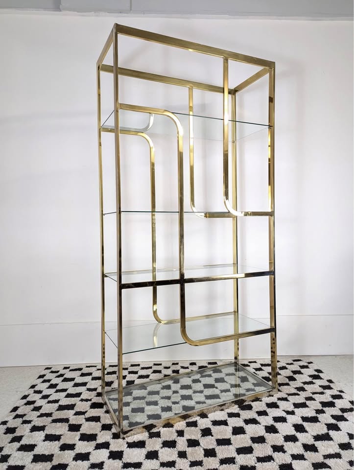 Vintage MCM Milo Baughman Brass 5 Tier Display Shelf
