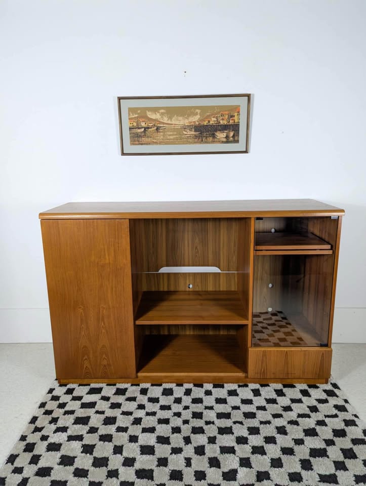 Danish Modern Teak Media Cabinet / Record Player Stand & Storage
