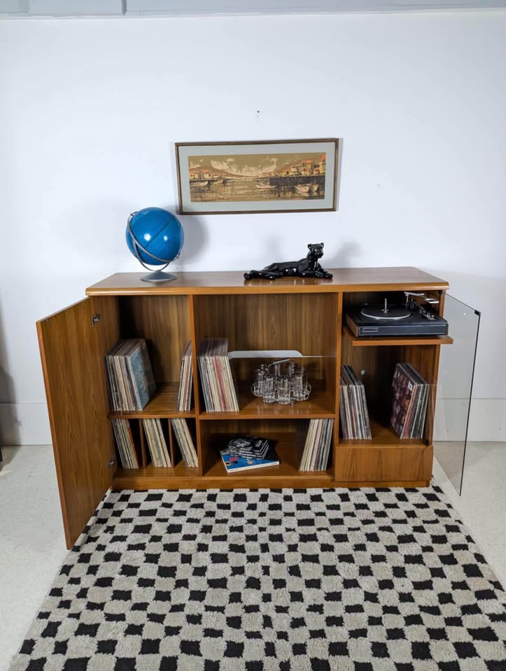 Danish Modern Teak Media Cabinet / Record Player Stand & Storage