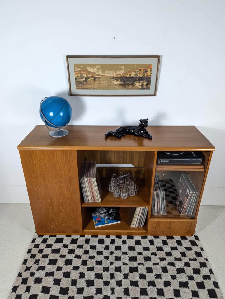 Danish Modern Teak Media Cabinet / Record Player Stand & Storage