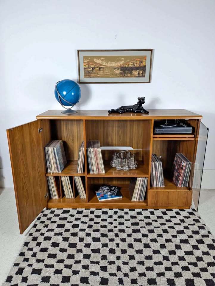 Danish Modern Teak Media Cabinet / Record Player Stand & Storage