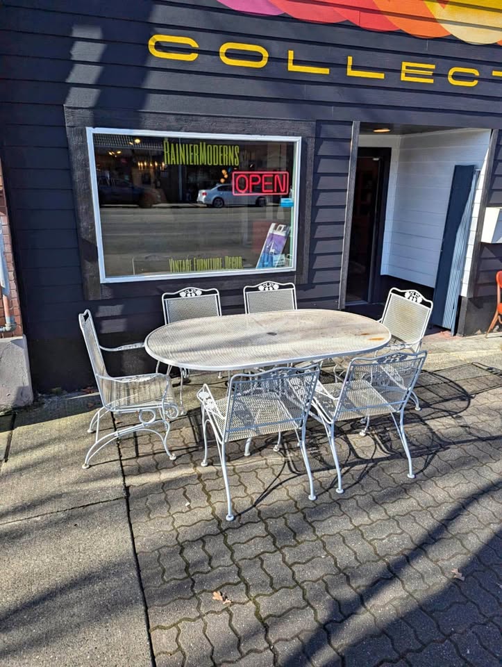 Mid Century Wrought Iron Patio Table & 6 Chair Set by Russell Woodard