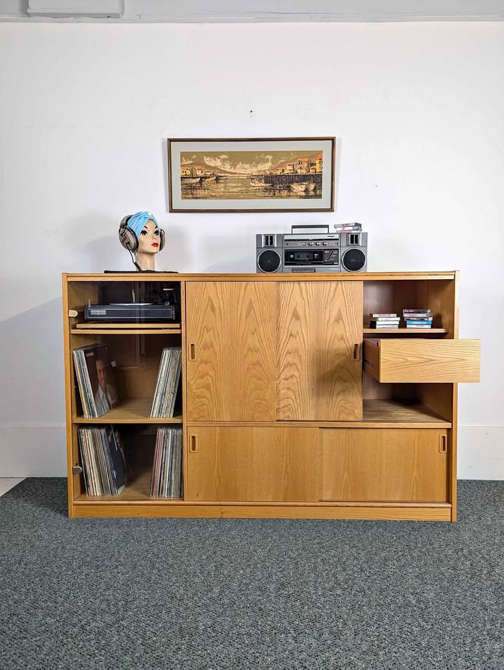 Danish Modern Media Cabinet / Record Player Stand & Storage