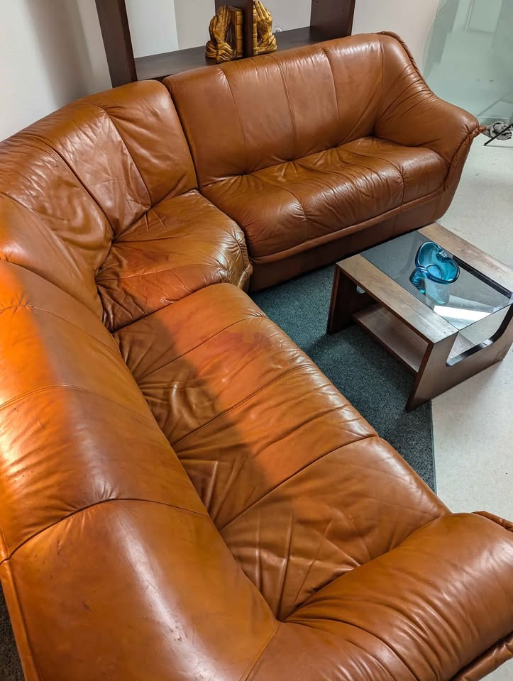 Scandinavian Cognac Leather Modular Corner Sectional Couch