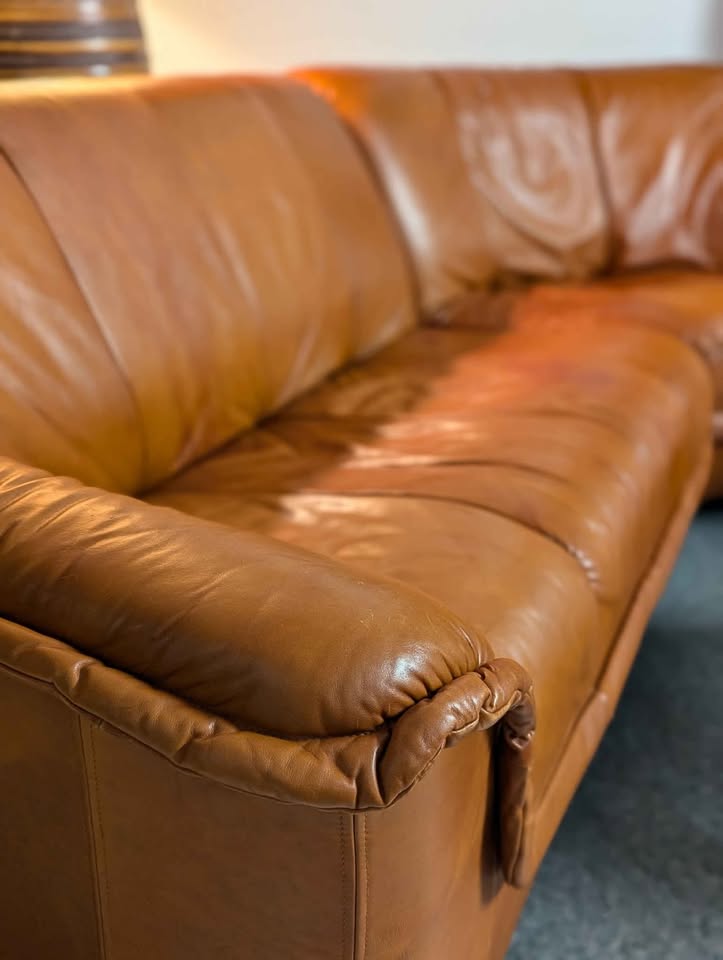Scandinavian Cognac Leather Modular Corner Sectional Couch