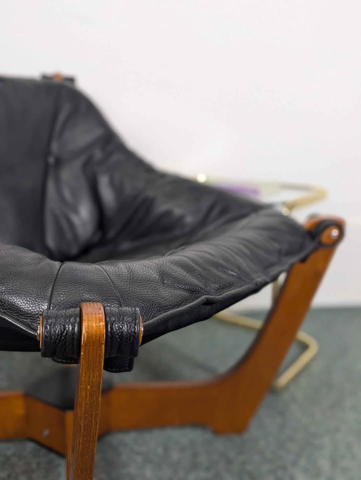 Black Leather Lounge Chair & Ottoman by Odd Knutsen for IMG