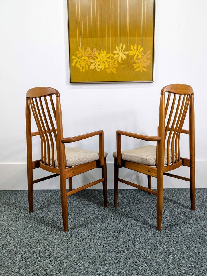 Danish Modern Solid Teak Dining Table Set w/ 6 Chairs by Benny Linden