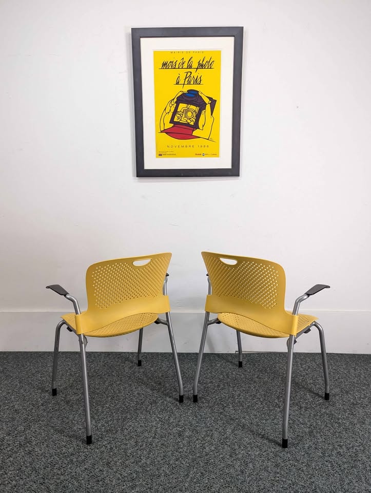 Pair of Yellow Caper Stacking Chairs by Jeff Weber for Herman Miller
