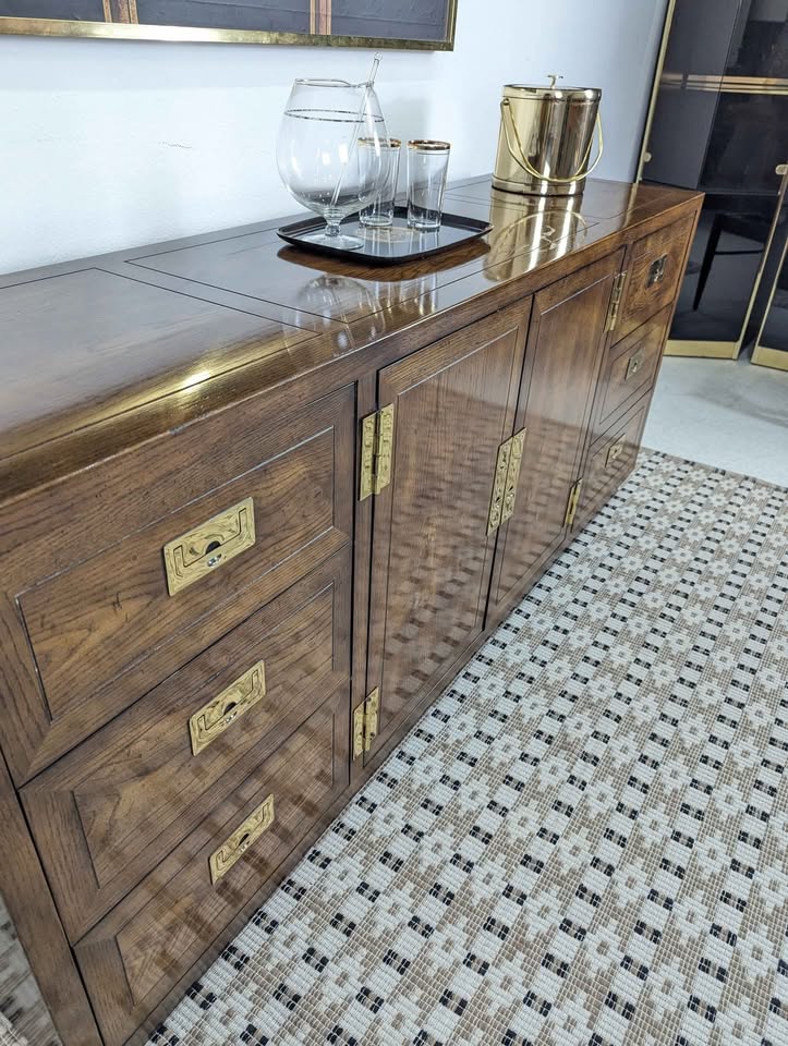 Vintage Henredon Lacquered Walnut Dresser / Credenza w/ 6 Drawers