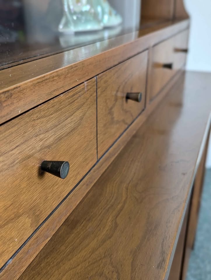 MCM Walnut China Hutch Display Cabinet