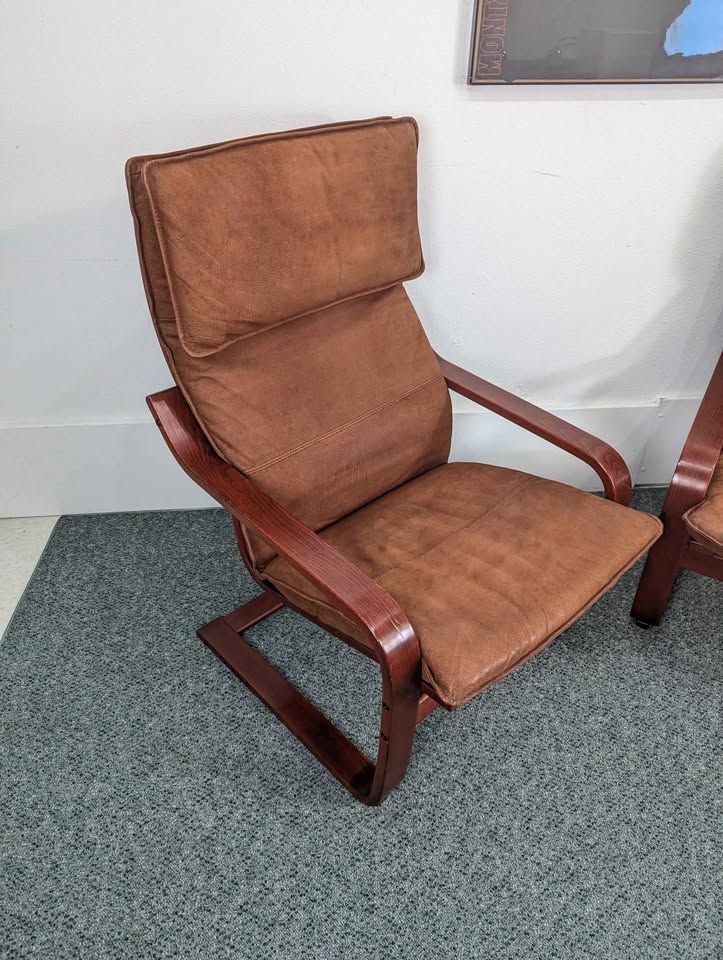 Vintage Pair of a Rare Brown Suede Leather Noboru Nakamura Chairs for IKEA