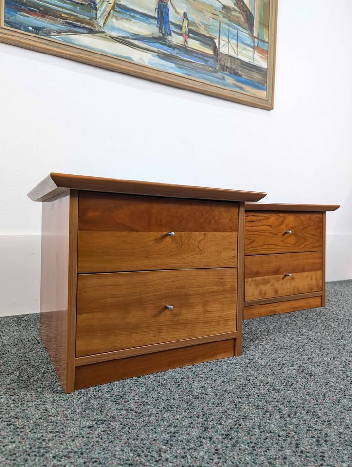 Pair of Scandinavian Low Nightstands / End Tables for Platform Bed