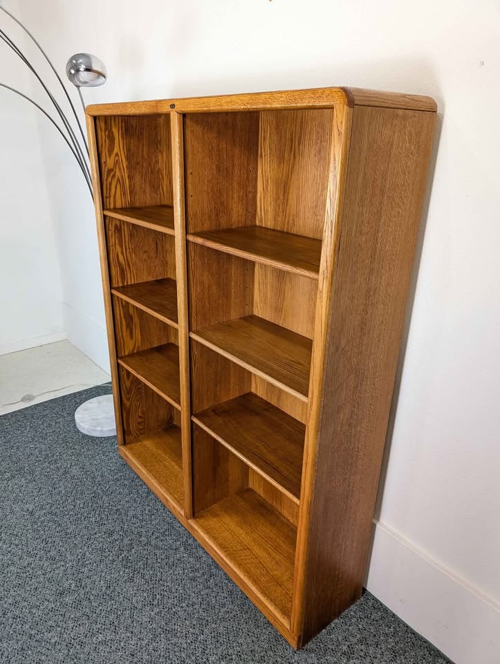 Teak Stained 6 Shelf Double Bookcase in Oak Modular