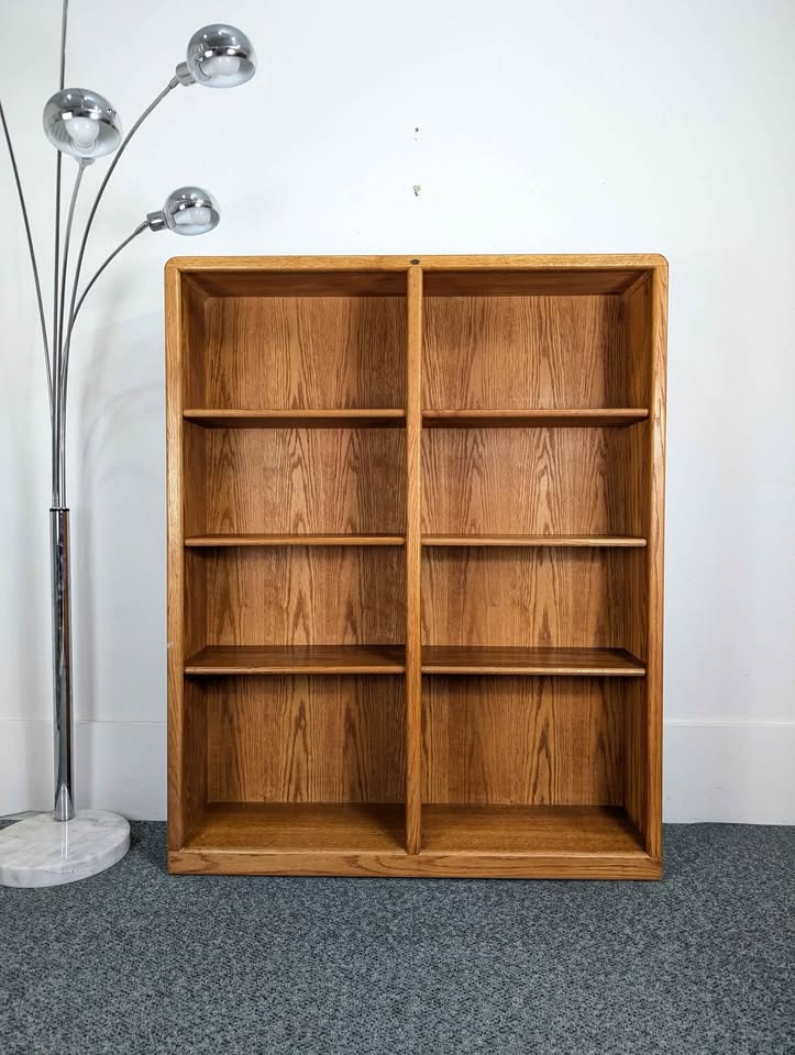 Teak Stained 6 Shelf Double Bookcase in Oak Modular