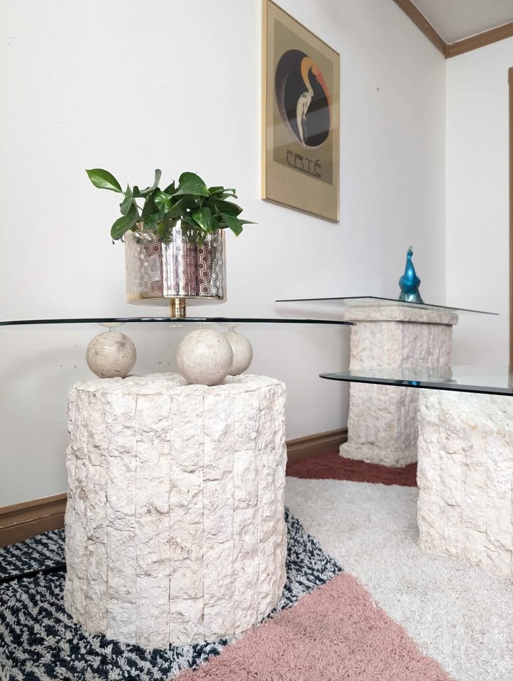 Set of 3 Tessellated Living Room Tables / Coffee, End & Sofa Console