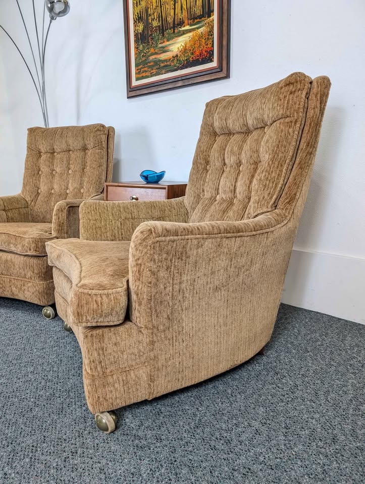 Vintage Pair of MCM Velvet Upholstered Lounge Chairs