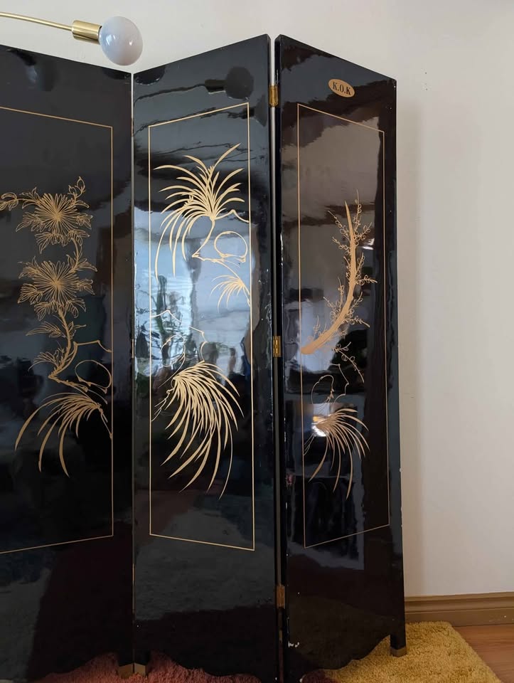 Vintage Black Postmodern Hollywood Glam Asian Room Divider