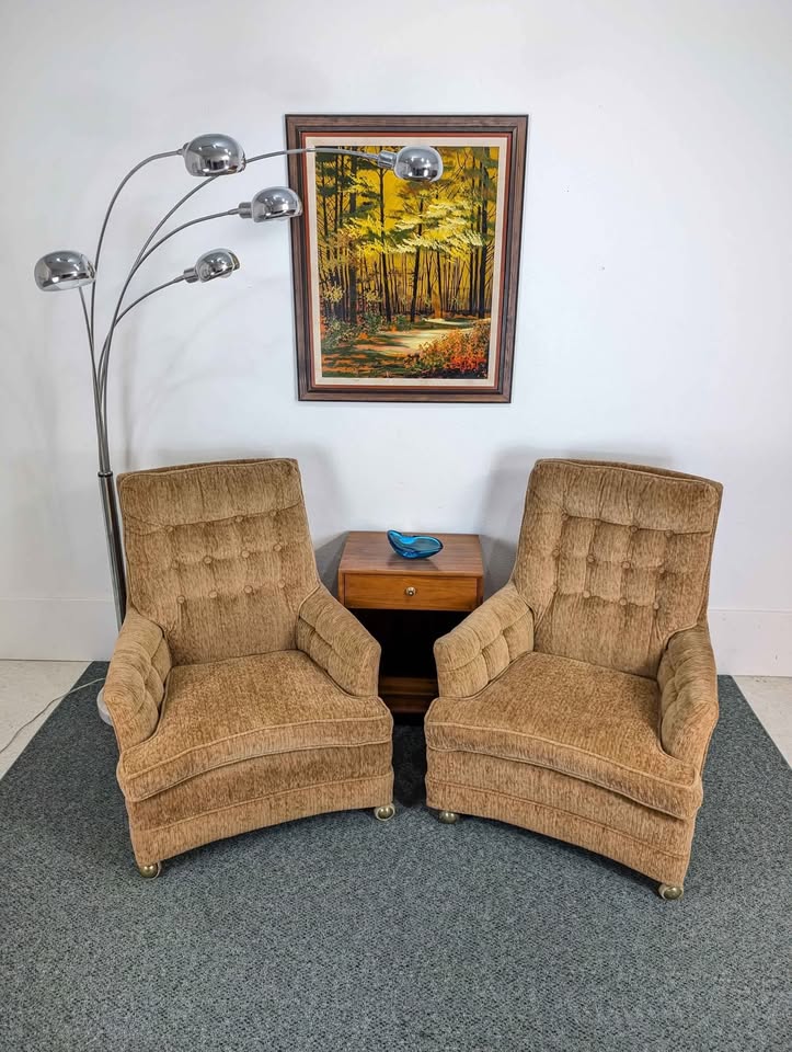 Vintage Pair of MCM Velvet Upholstered Lounge Chairs