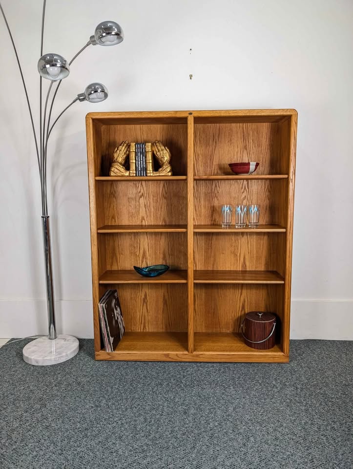 Teak Stained 6 Shelf Double Bookcase in Oak Modular