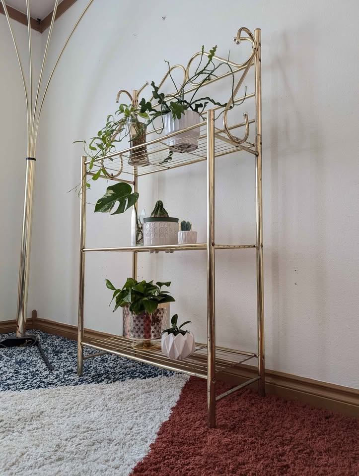 Postmodern Vintage 3 Tiered Indoor Brass Shelf / Plant Stand
