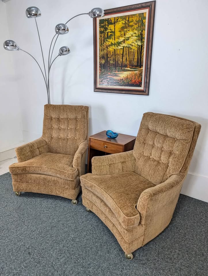 Vintage Pair of MCM Velvet Upholstered Lounge Chairs
